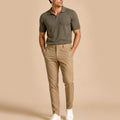 Kit Polo Tricot Verde e Calça Chino Premium Cáqui