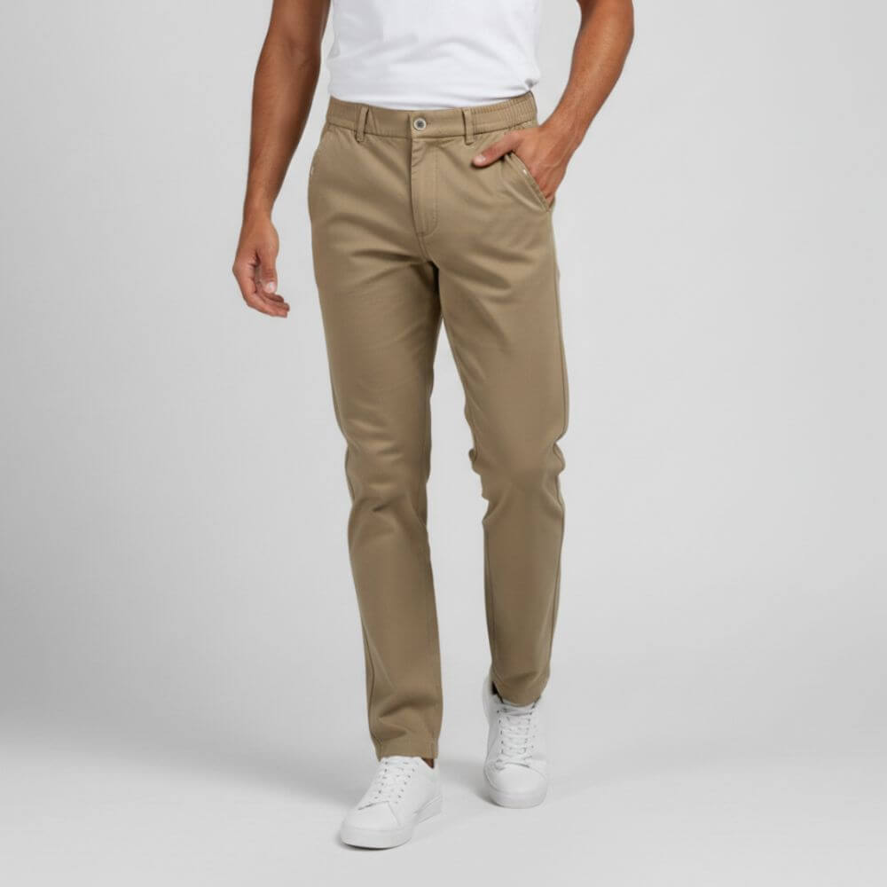 Kit Polo Tricot Verde e Calça Chino Premium Cáqui