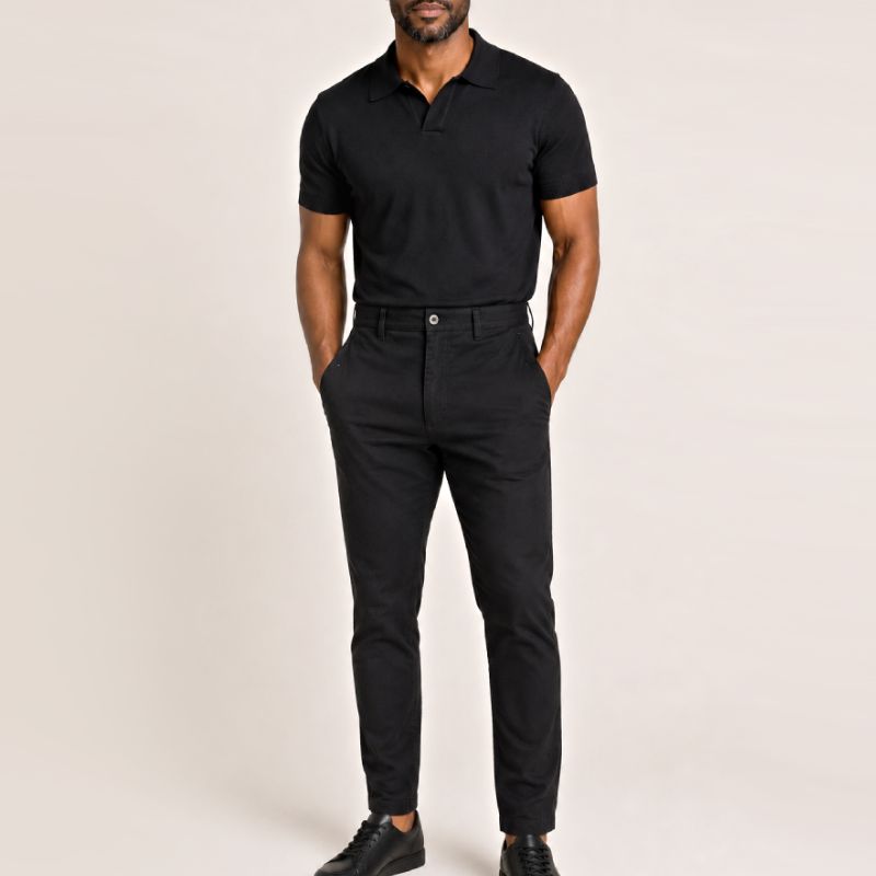 Kit Polo Tricot Preta + Calça Chino Premium Preta