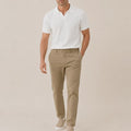 Kit Polo Tricot Branca + Calça Chino Premium Cáqui