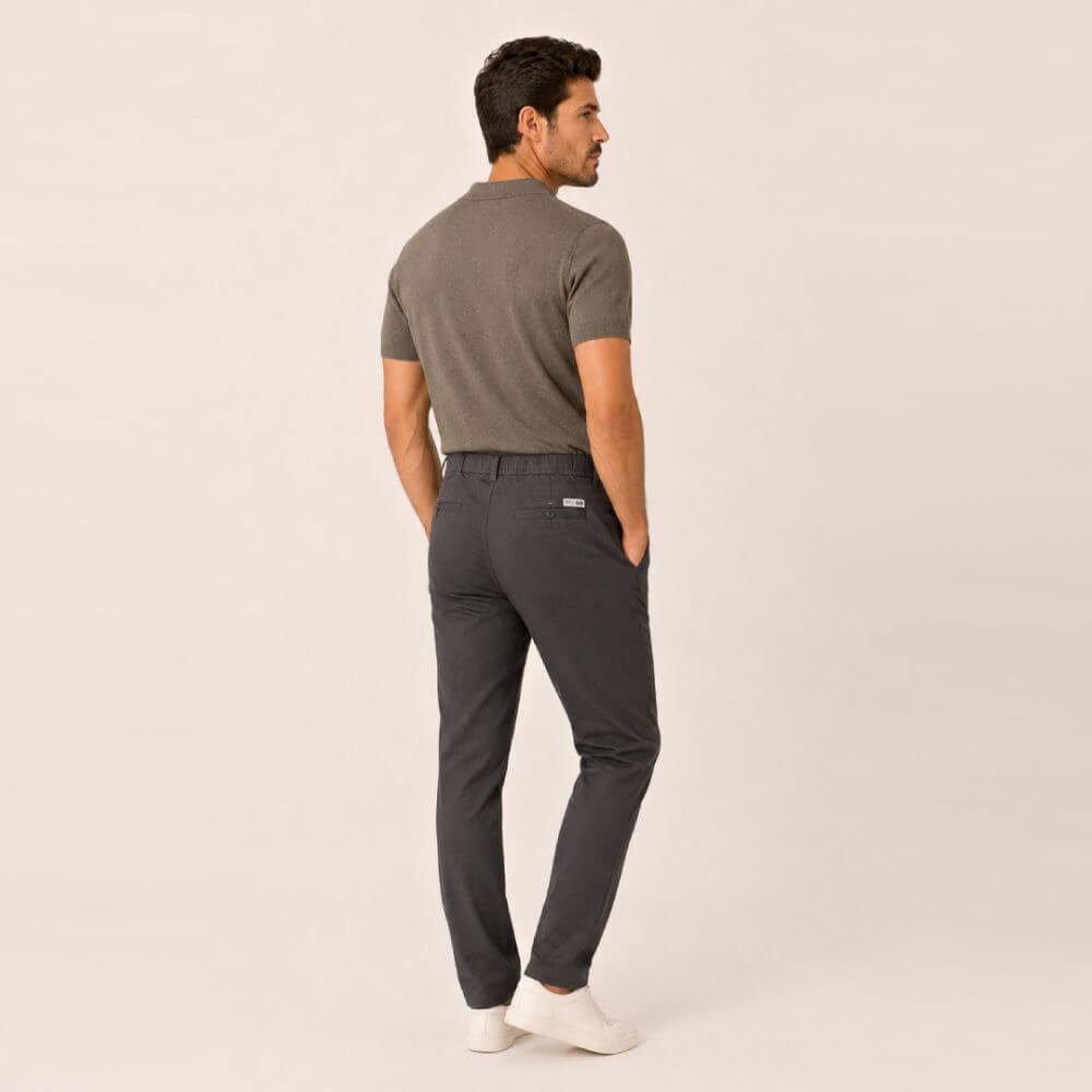 Kit Polo Tricot Verde Escuro + Calça Chino Premium Chumbo