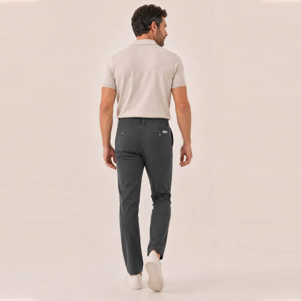 Kit Polo Tricot Bege + Calça Chino Premium Chumbo