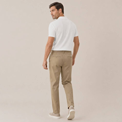 Kit Polo Tricot Branca + Calça Chino Premium Cáqui