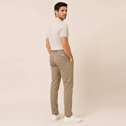 Kit Polo Tricot Bege + Calça Chino Premium Cáqui