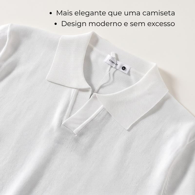 Kit Polo Tricot Branca + Calça Chino Premium Chumbo