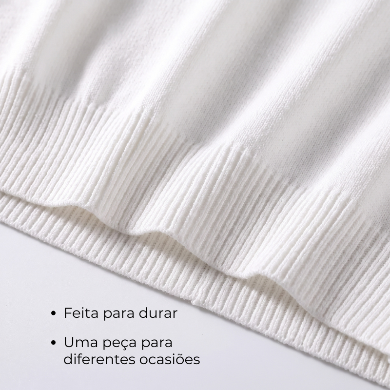 Kit Polo Tricot Branca + Calça Chino Premium Chumbo