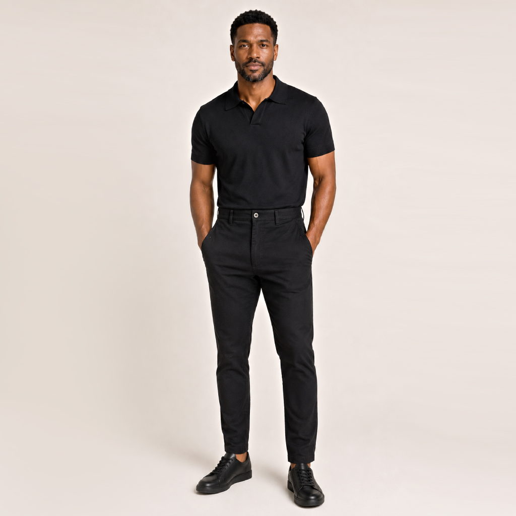 Kit Polo Tricot Preta + Calça Chino Premium Preta