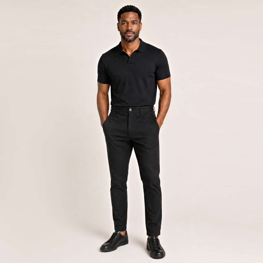 Kit Polo Tricot Preta + Calça Chino Premium Preta