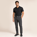 Kit Polo Tricot Preta e Calça Chino Premium Chumbo