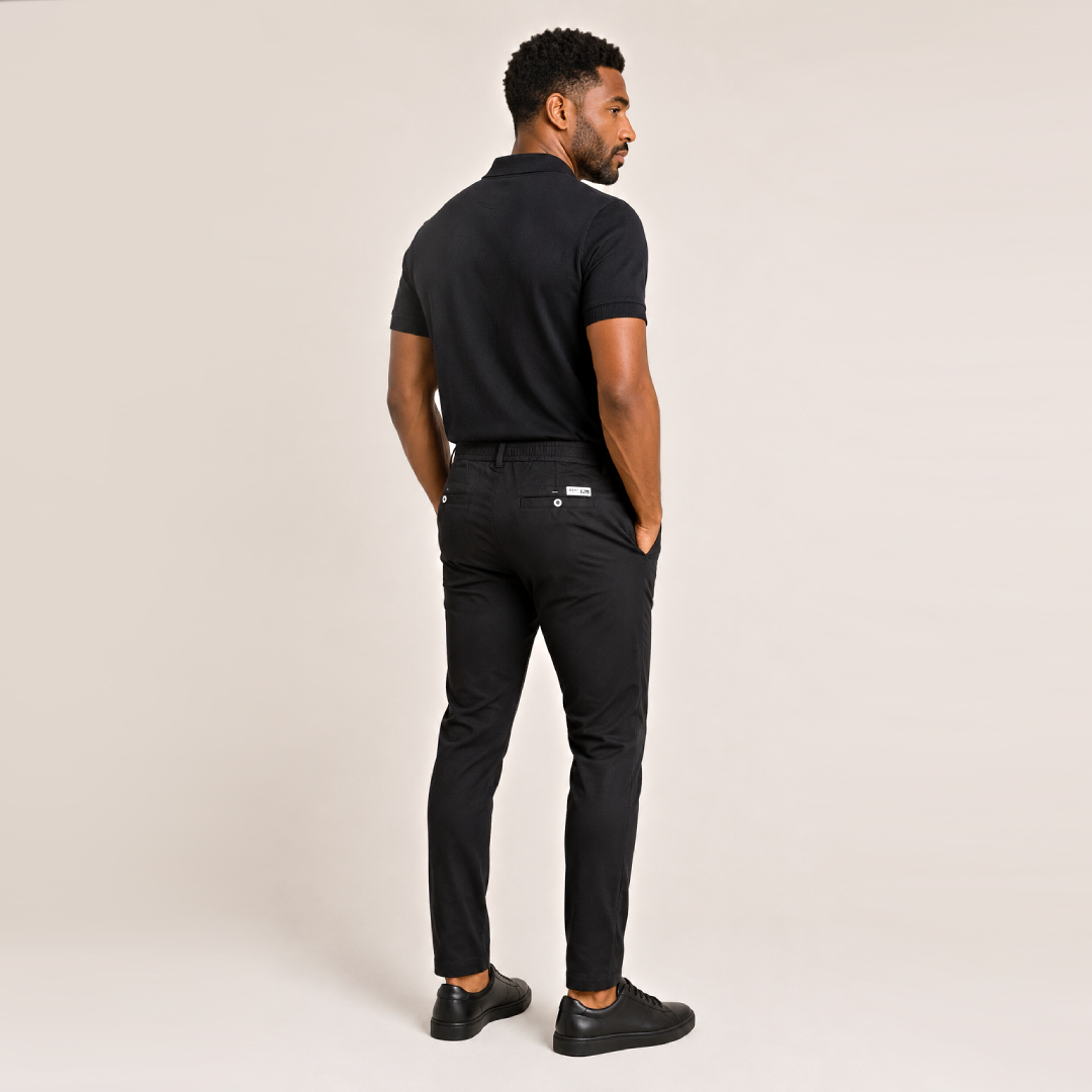 Kit Polo Tricot Preta + Calça Chino Premium Preta
