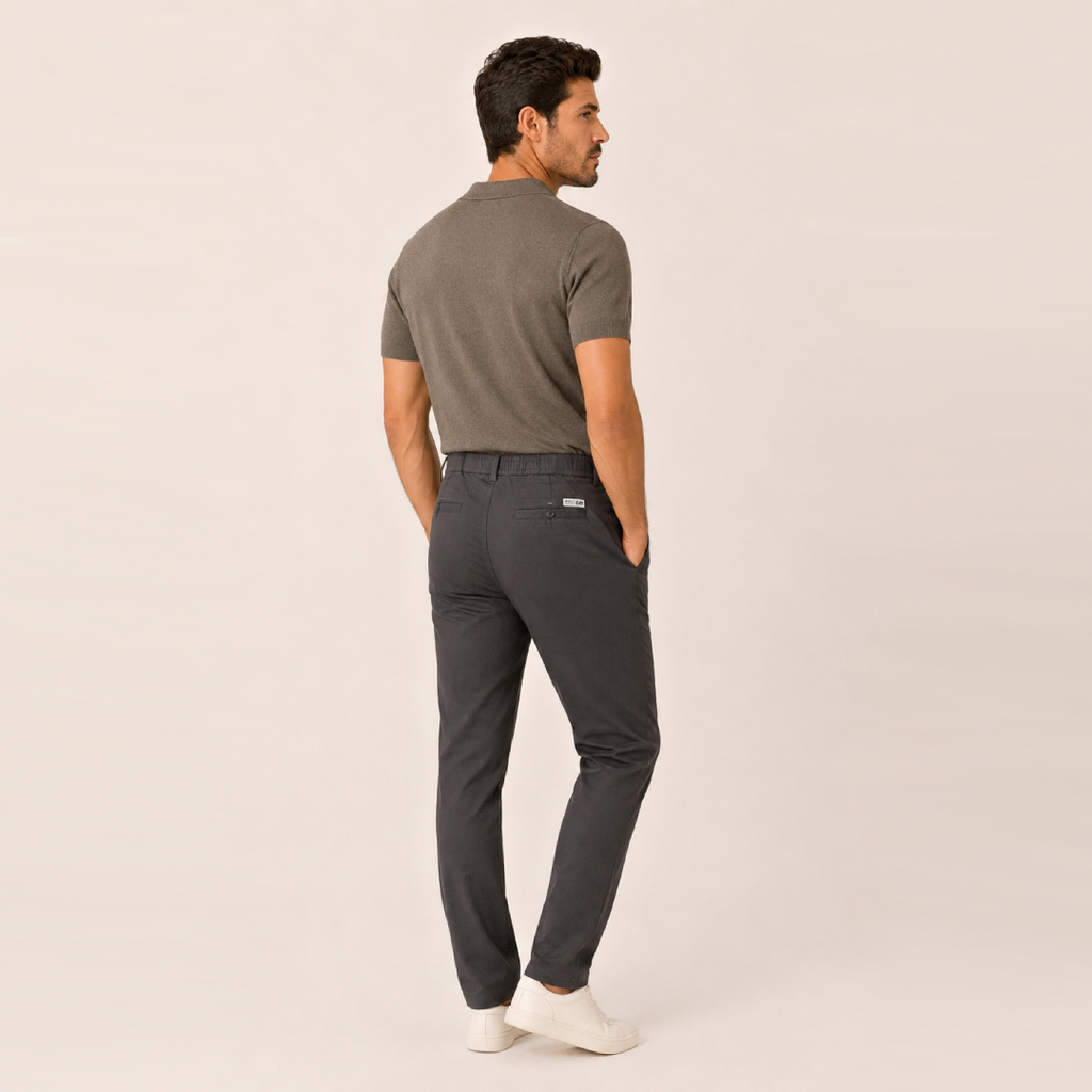 Kit Polo Tricot Verde Escuro + Calça Chino Premium Chumbo