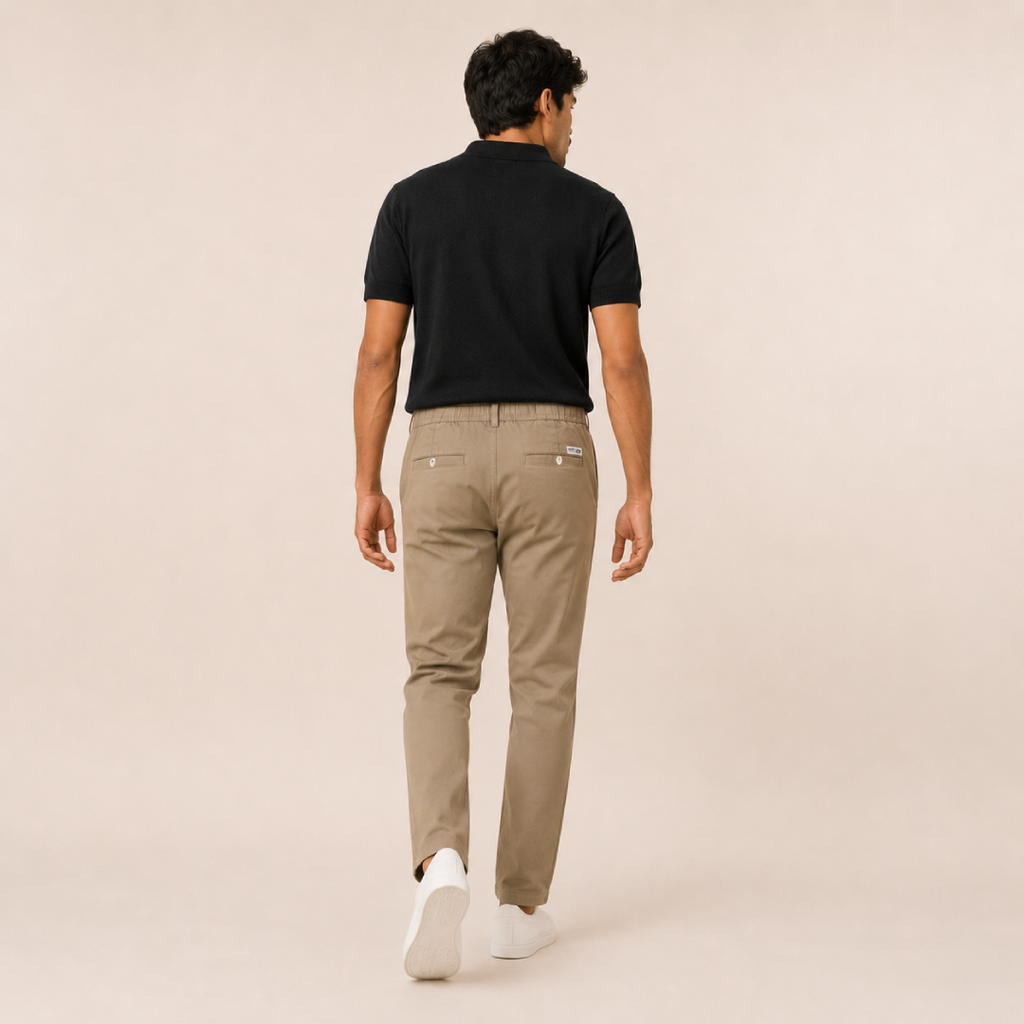 Kit Polo Tricot Preta + Chino Premium Cáqui