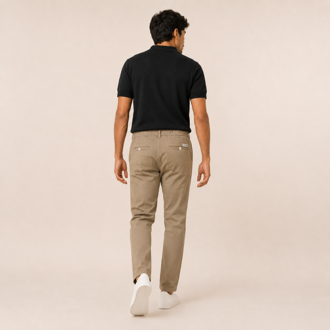 Kit Polo Tricot Preta + Chino Premium Cáqui