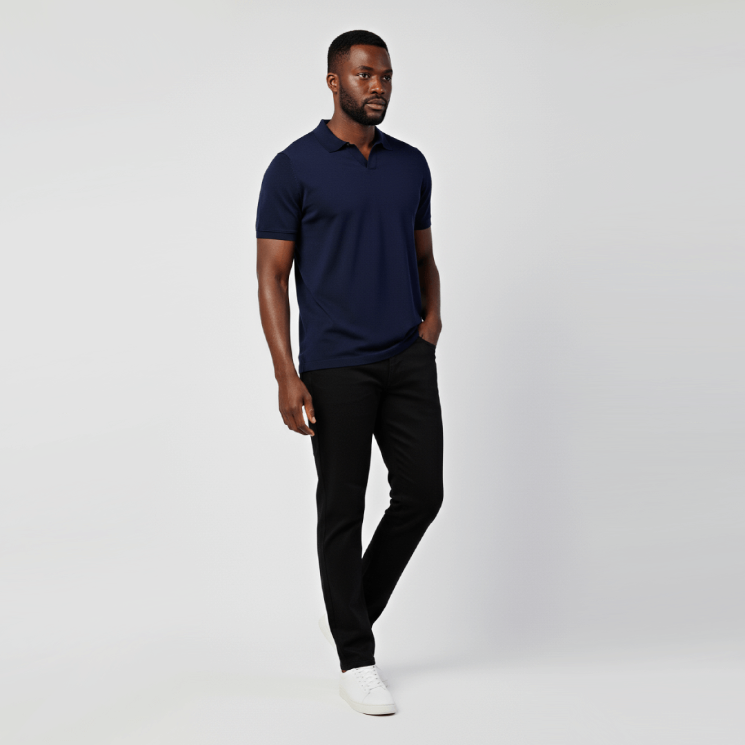 Kit Polo Essenziale Azul Marinho e Calça Firenze Preta