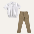 Kit Polo Tricot Branca + Calça Chino Premium Cáqui