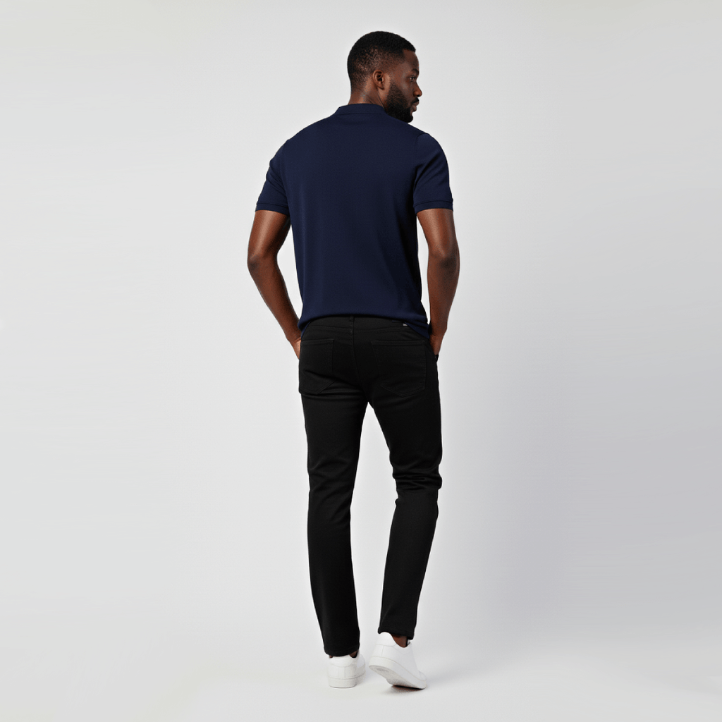 Kit Polo Essenziale Azul Marinho e Calça Firenze Preta