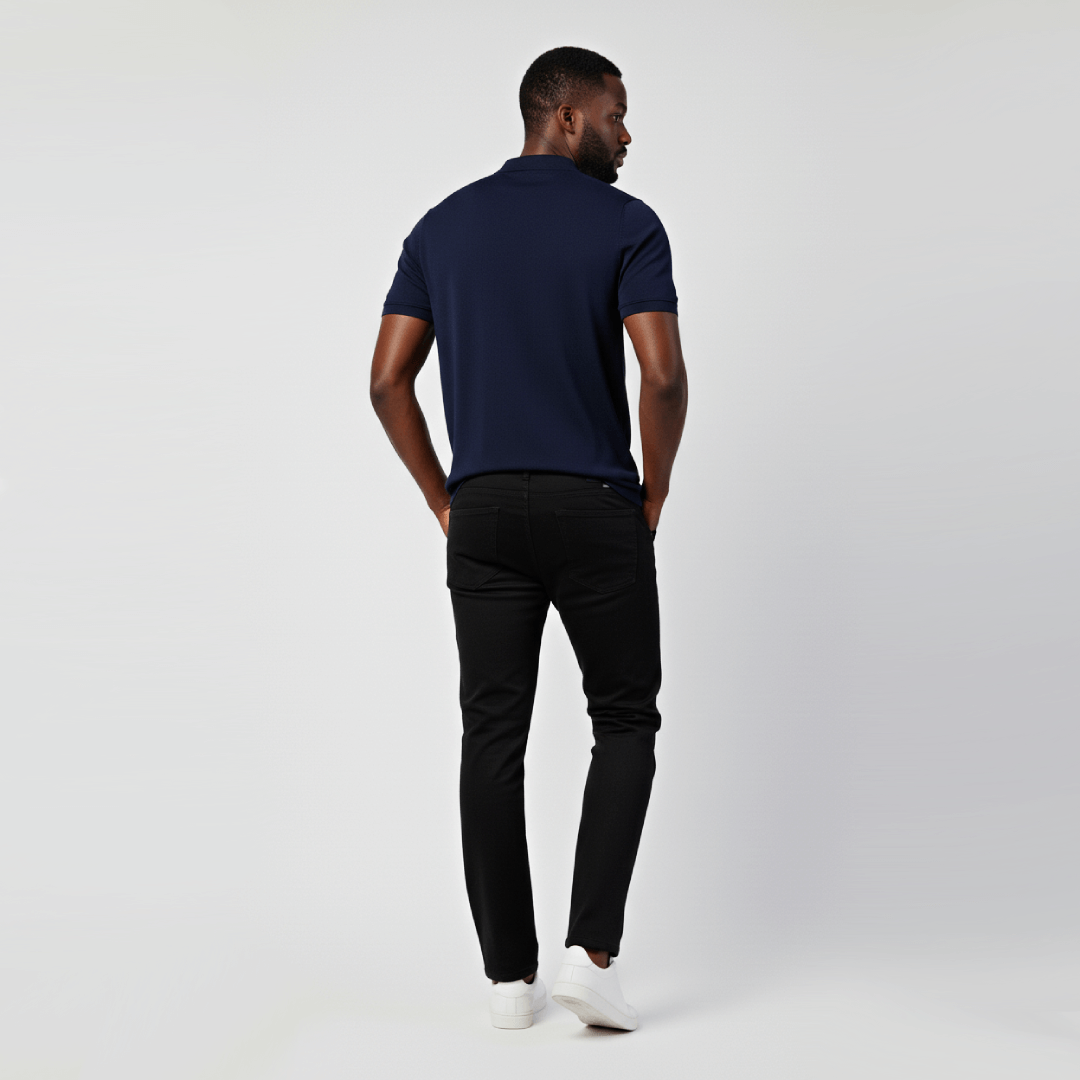 Kit Polo Essenziale Azul Marinho e Calça Firenze Preta