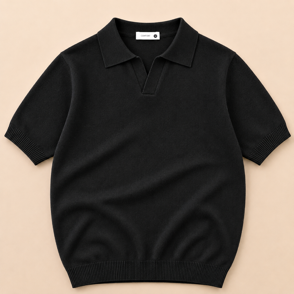 Kit Polo Tricot Preta + Chino Premium Cáqui