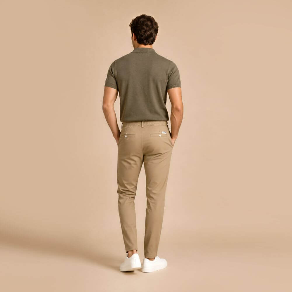 Kit Polo Tricot Verde e Calça Chino Premium Cáqui